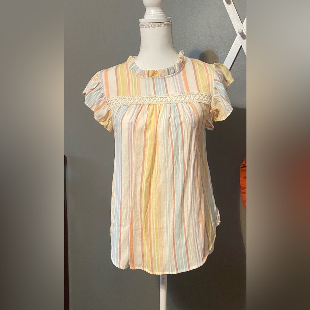 Blu Pepper Pastel Striped Blouse with Cap Sleeves